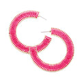 Erin Multiple Color Thread Stitched Wrapped Tassel Lace Trim Half Hoop Stud Earrings