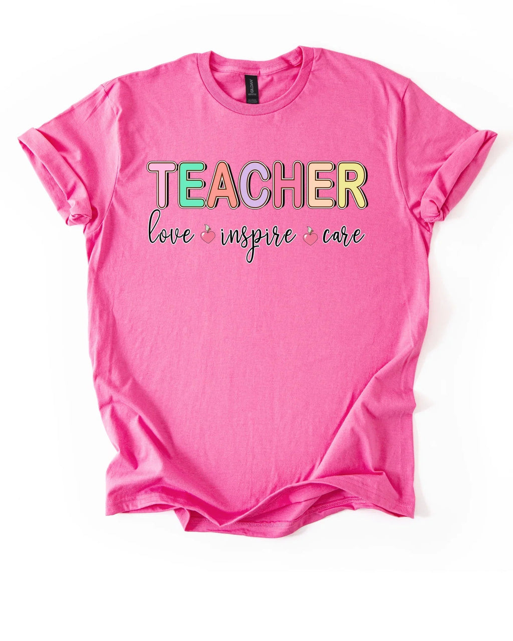 Love Inspire Care Teacher T-Shirt | Back to School Teacher Shirt | Teacher Appreciation Gift | Gildan Softstyle Unisex Tee