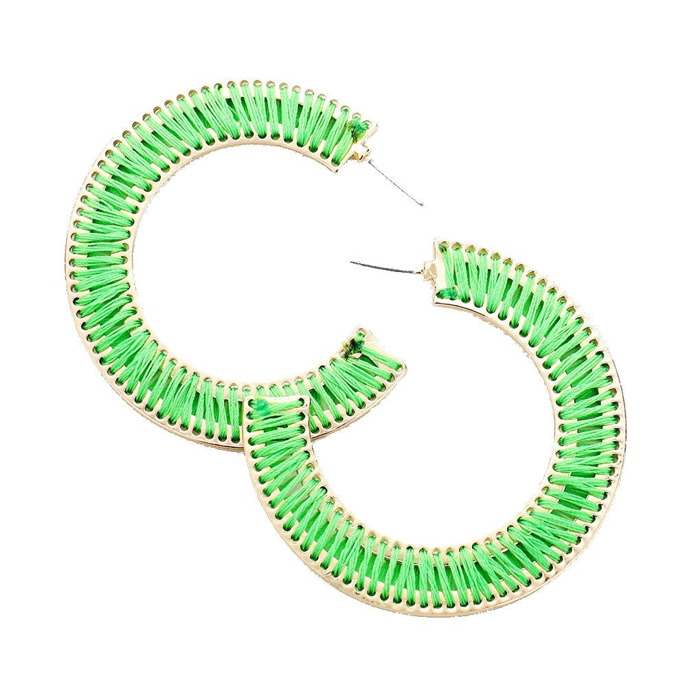Erin Multiple Color Thread Stitched Wrapped Tassel Lace Trim Half Hoop Stud Earrings