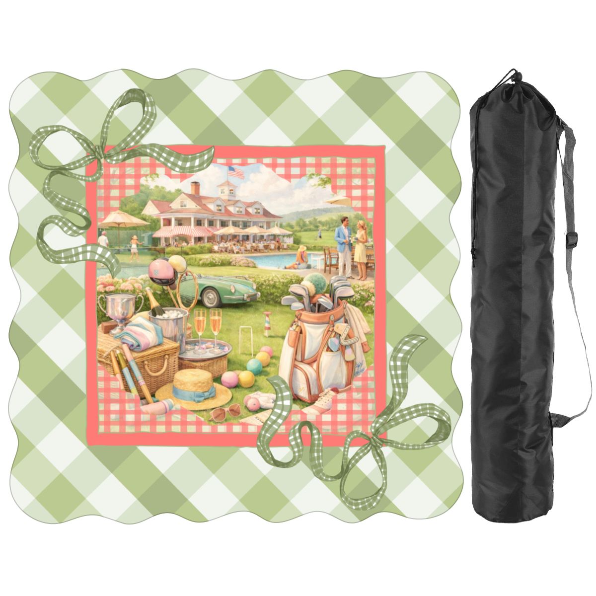 Preppy Green Gingham Countryclub Scalloped Mahjong Mat