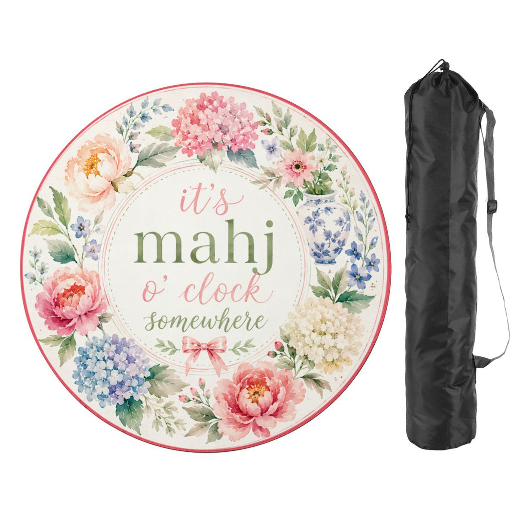 It's Mahj O'Clock Somewhere Floral Round Mahjong Mat