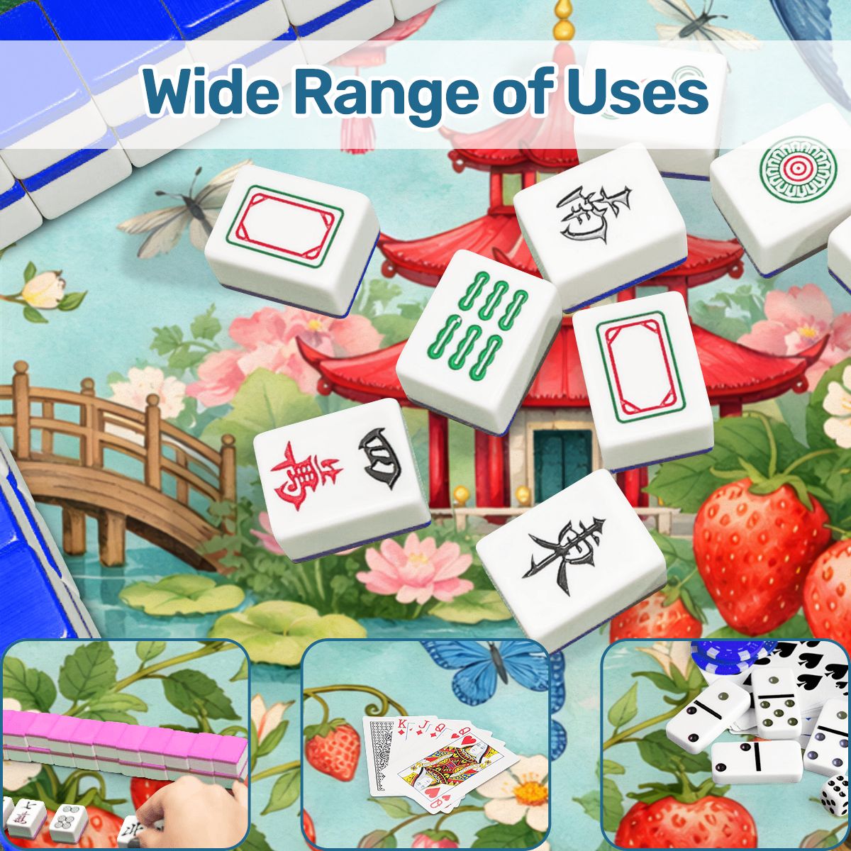 Strawberry Pagoda Garden Watercolor Mahjong Mat