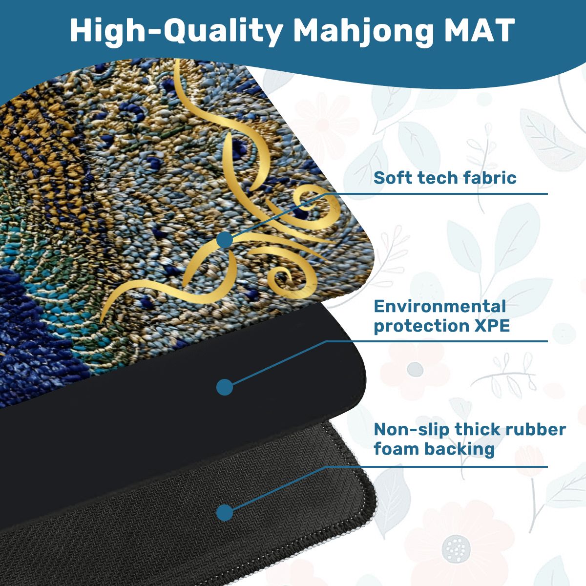 Floral Elegant Peacock Faux Needlepoint Mahjong Mat