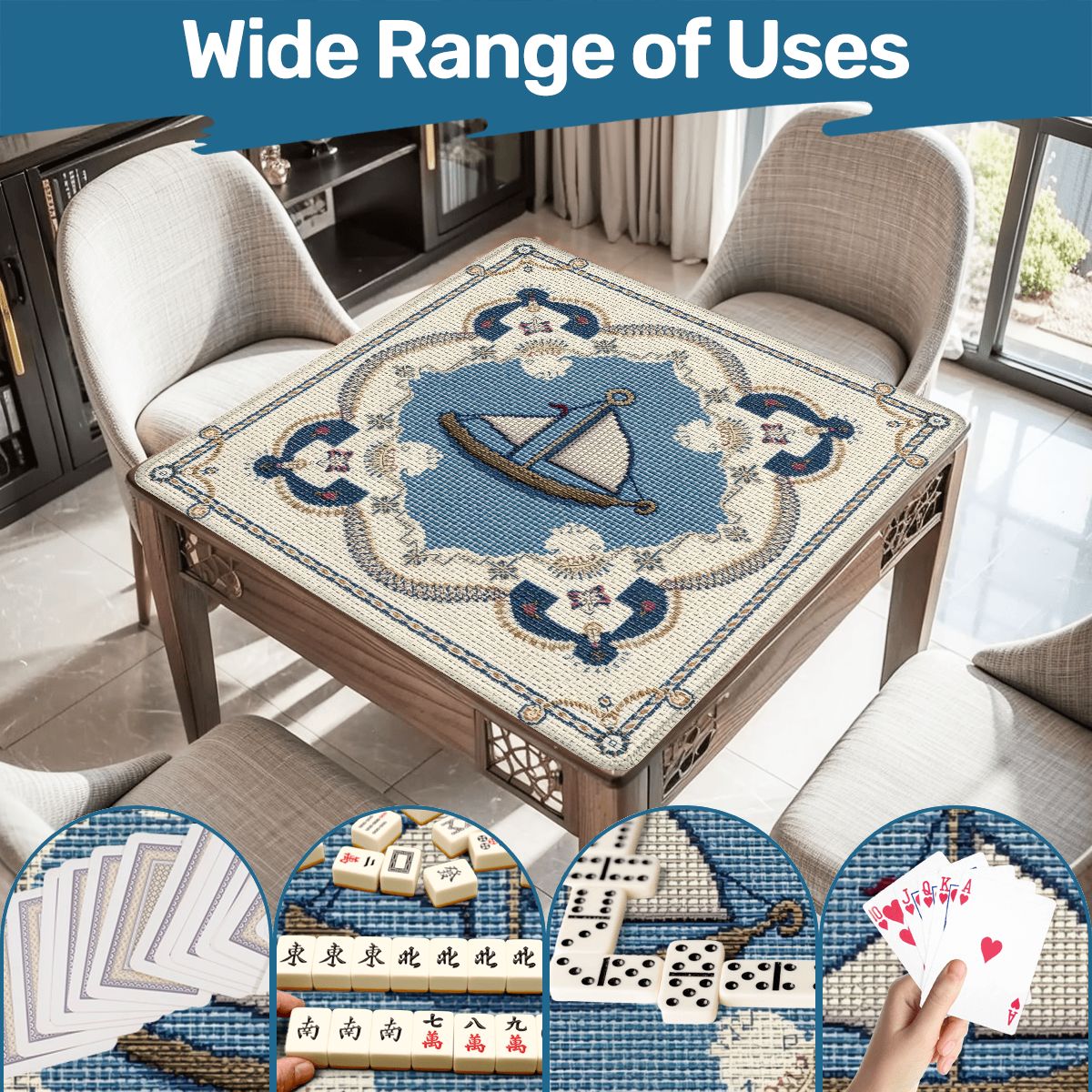 The Sea Is Calling And I Must Go Nautical Faux Needlepoint Mahjong Mat