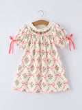 Spring Floral Smocking Embroidery Bow Girls Dress