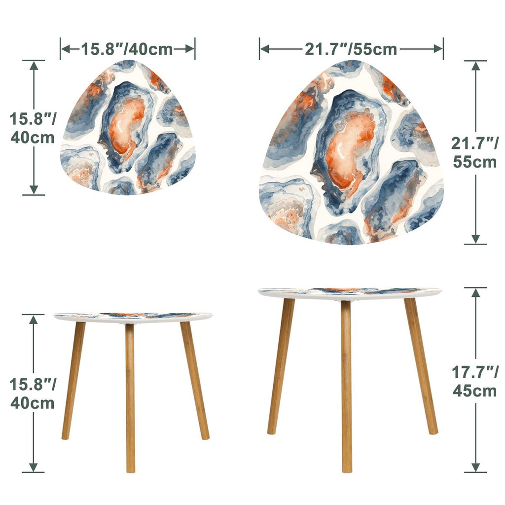 Watercolor Blue Oyster Modern Nesting Tables Triangle Coffee Table Set of 2