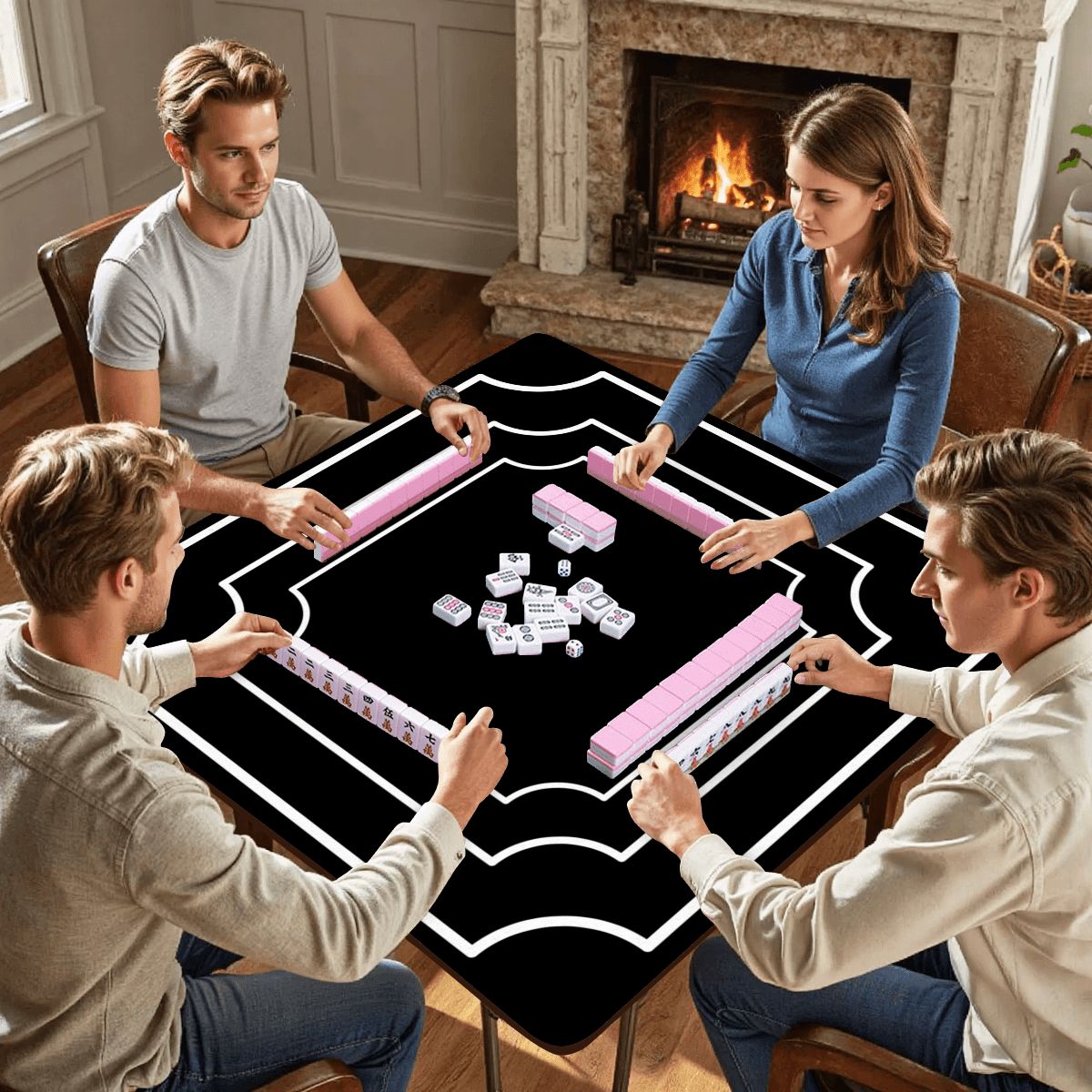 Plain And Simple Minimalist Black Mahjong Mat