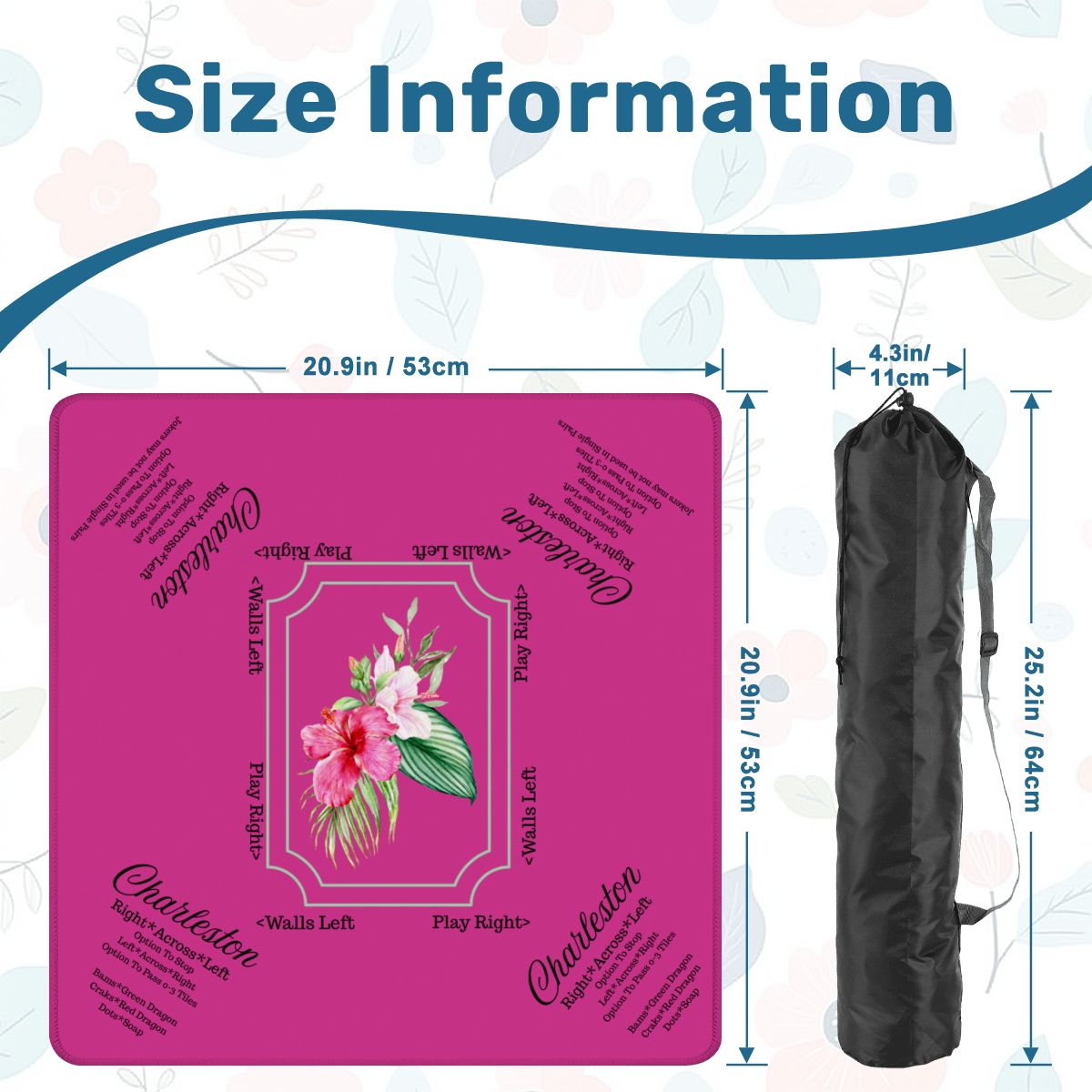 Mini Mahjong Mat With Instructions, Hot Fuscia Floral  (Ship Rolled up)