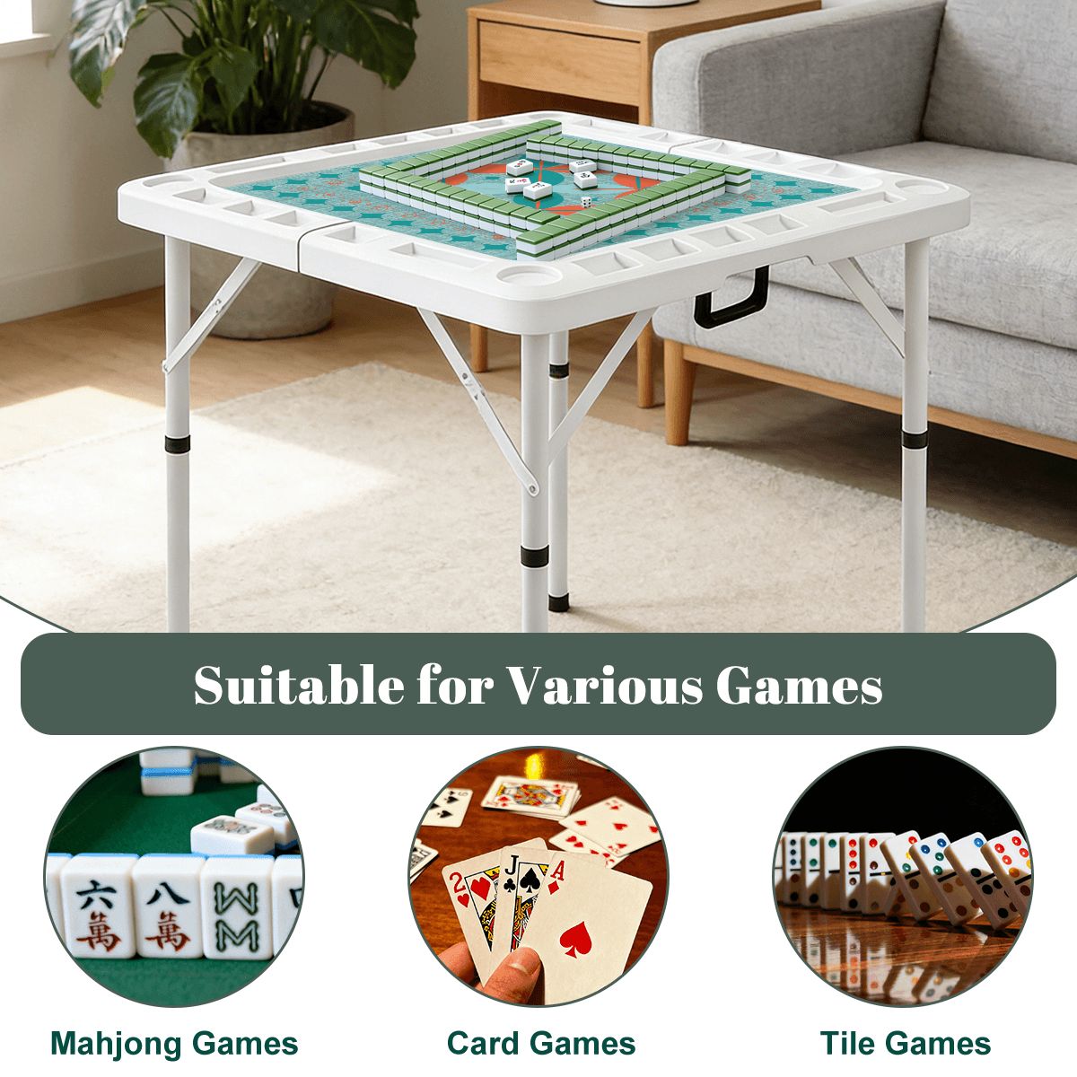 Modern Norwegian Flower Mini Mahj Mat And Foldable Mahjong Table
