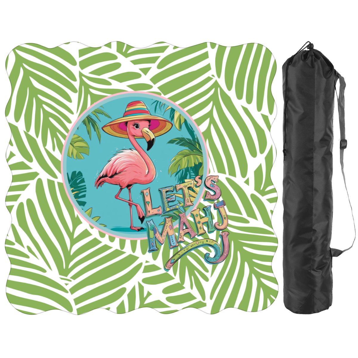 Tropical Flamingo Green And Pink Scalloped Mahjong Mat