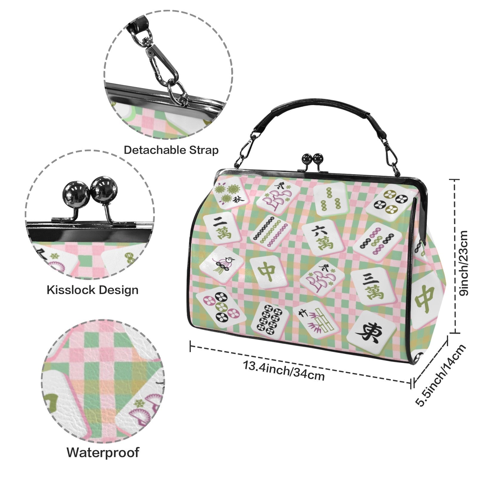 Mahjong Preppy Pastel Modern Kisslock Trendy Shoulder Bag Kisslock Crossbody Shoulder Bag