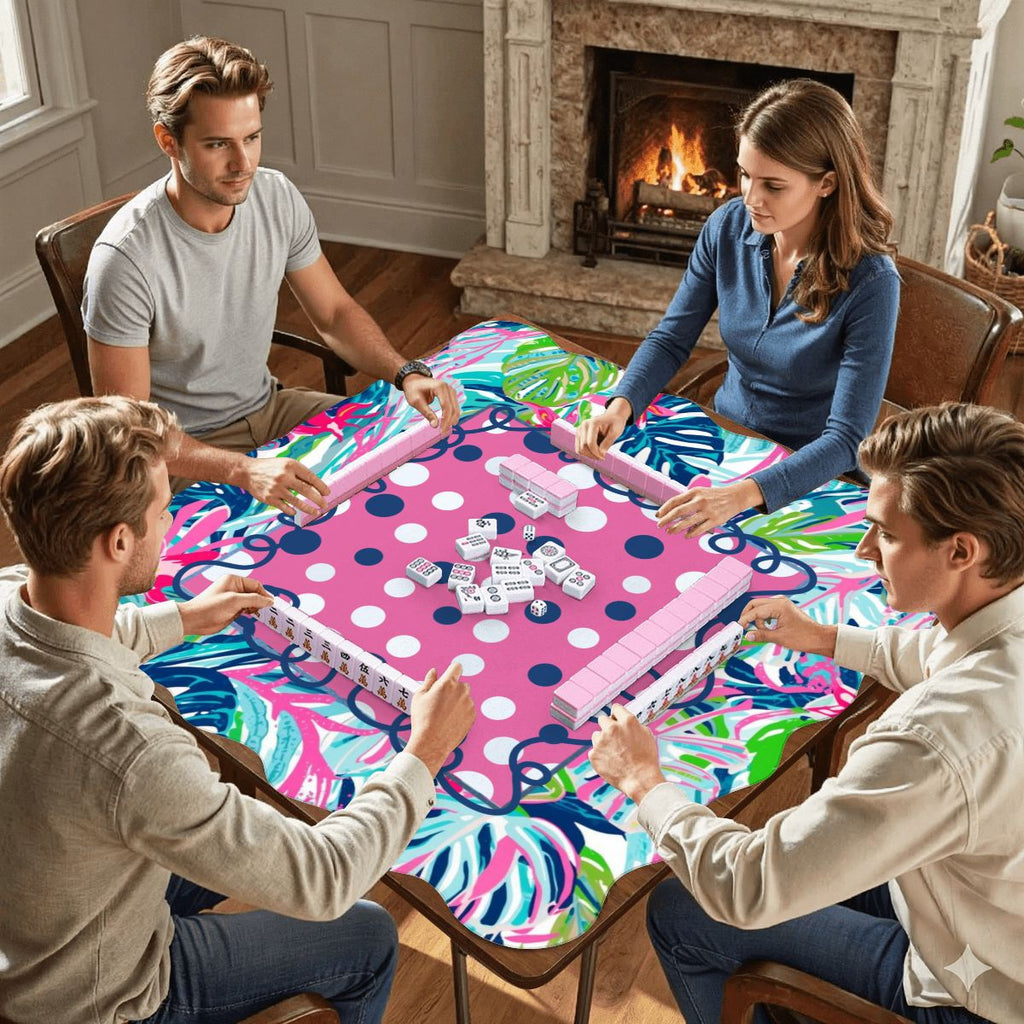 Preppy Whimsical Pastel Polka Dots Scalloped Mahjong Mat