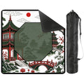 Asian Chinoiserie Pagoda Black, Red Green Mahjong Mat