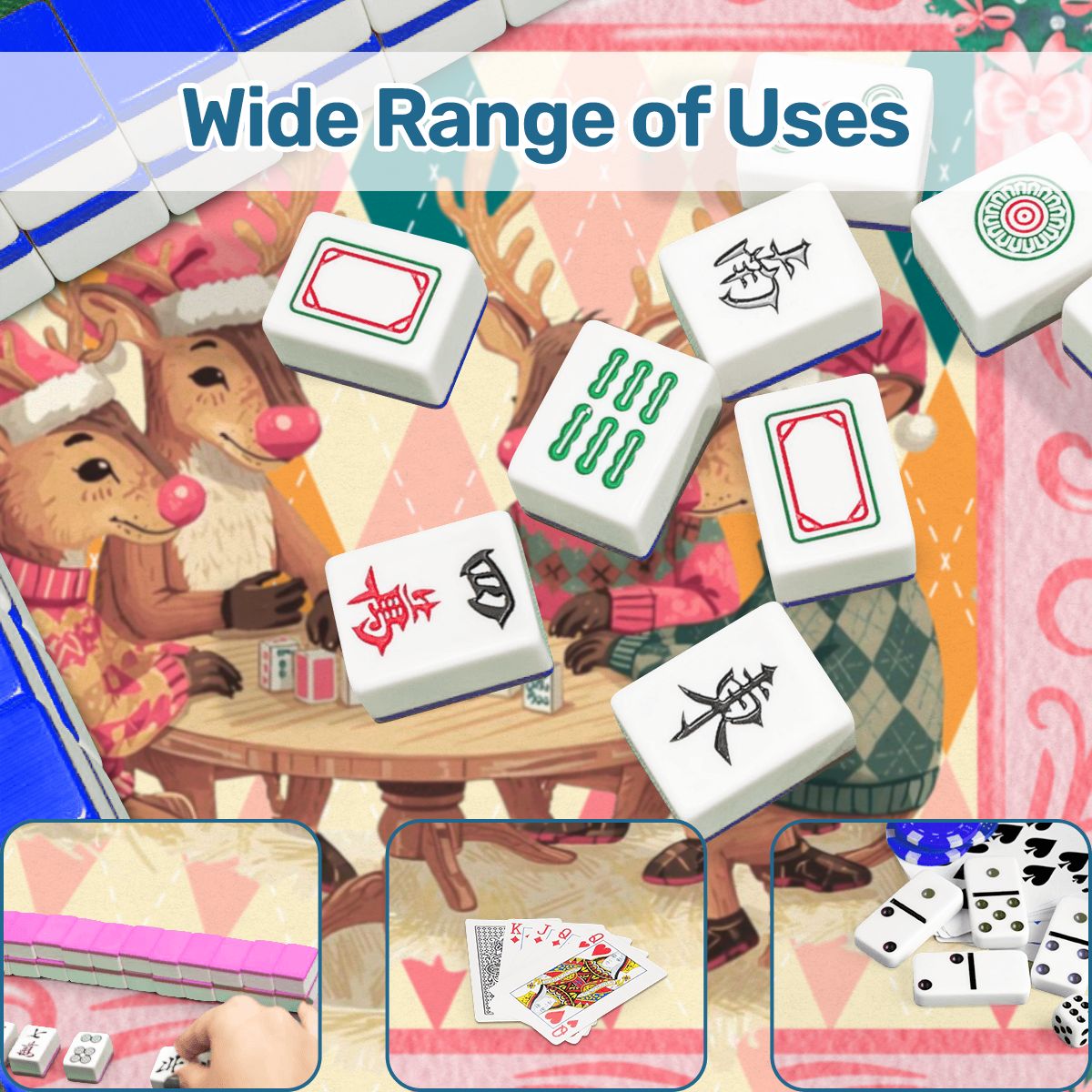 Oh Deer Christmas Mahjong Mat, Argyle Pastels And Whimsical Reindeer