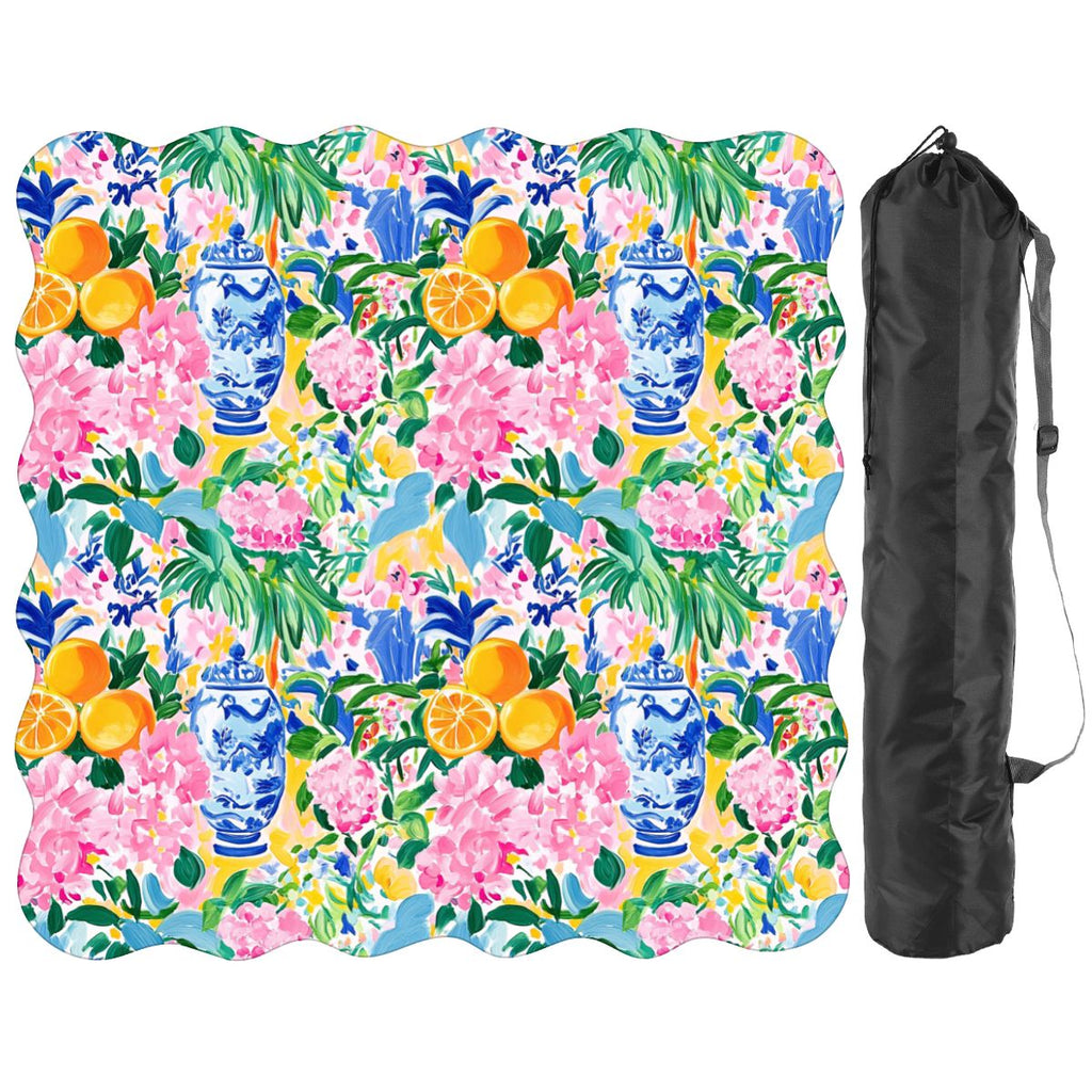Asian Chinoiserie Tropical Pastel Scalloped Mahjong Mat