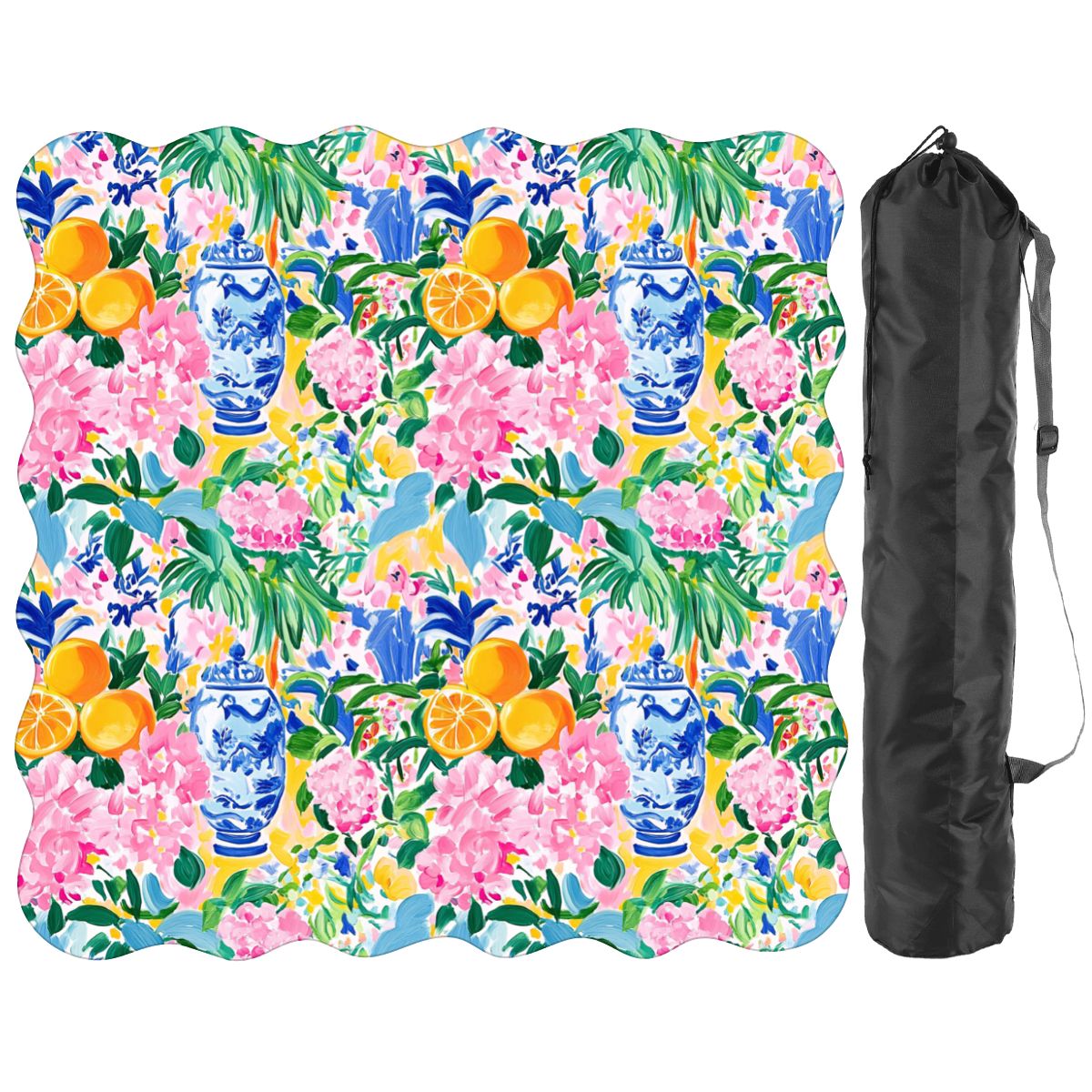 Asian Chinoiserie Tropical Pastel Scalloped Mahjong Mat