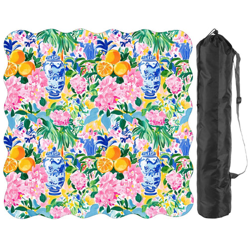 Asian Chinoiserie Tropical Pastel Scalloped Mahjong Mat