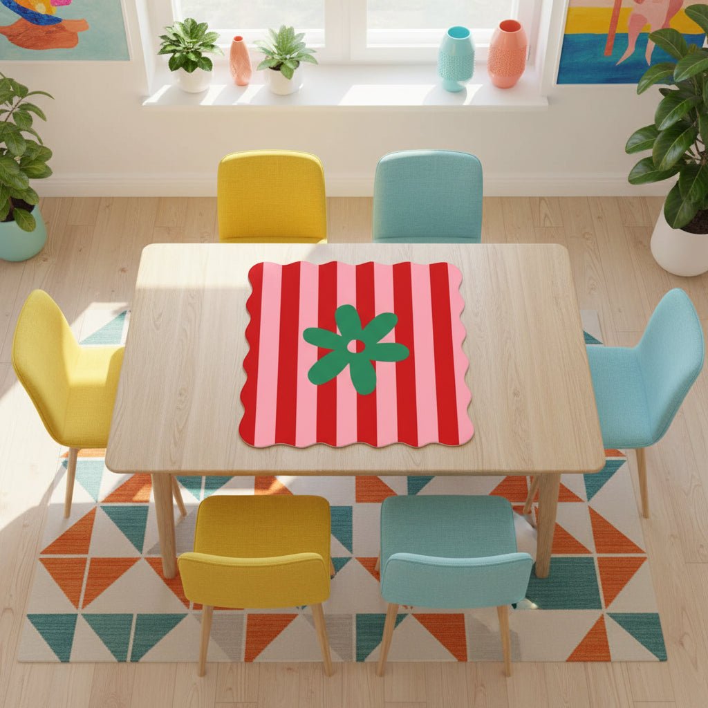 The Daisy Mae Red And Pink Preppy Striped Scalloped Mahjong Mat