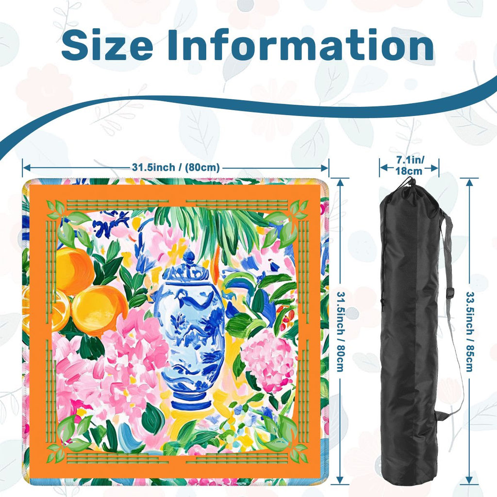 Asian Chinoiserie Citrus Orange, Blue Mahjong Mat