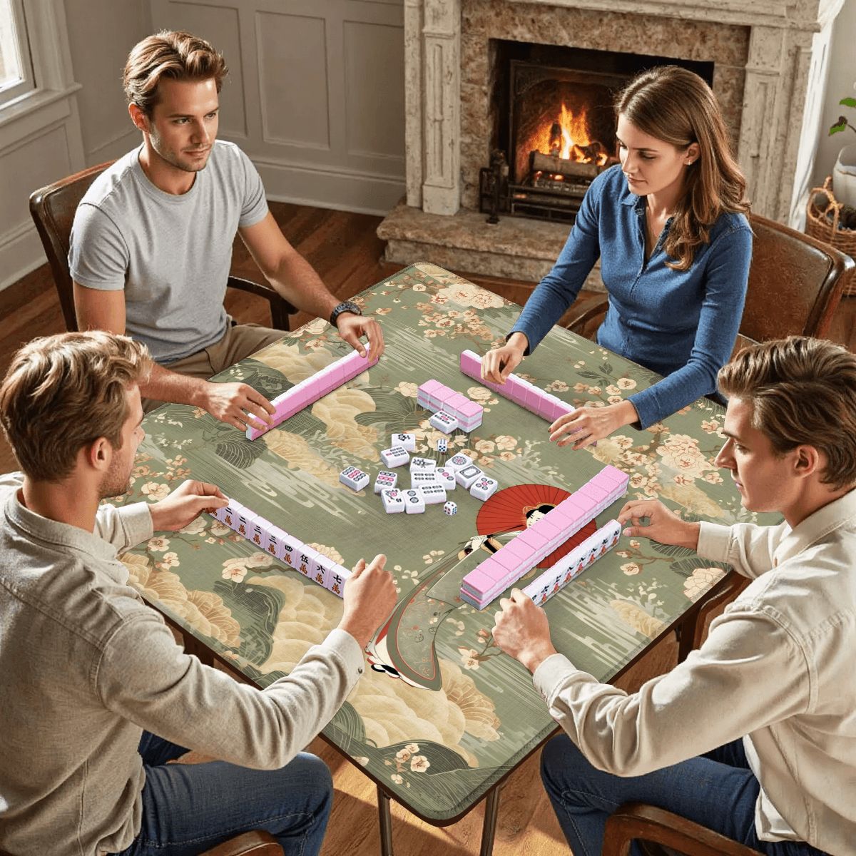 Giesha Girl Japanese Floral Mahjong Mat