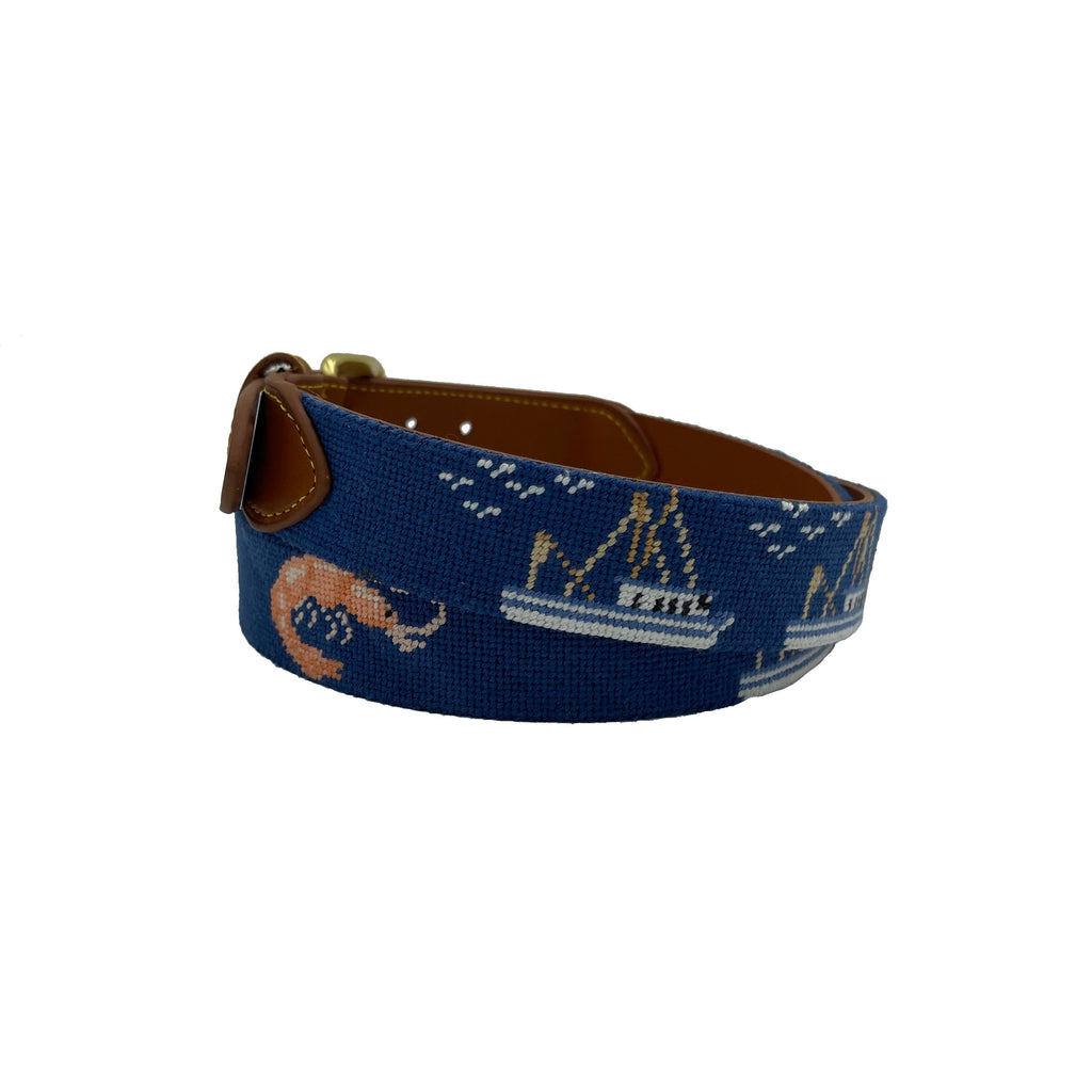 Shrimp and Boats Needlepoint Belt
