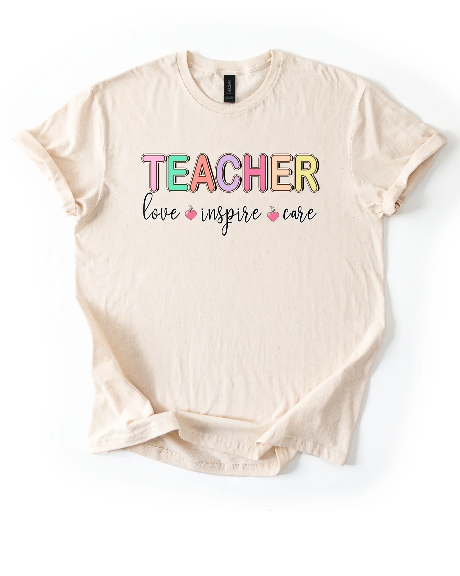 Love Inspire Care Teacher T-Shirt | Back to School Teacher Shirt | Teacher Appreciation Gift | Gildan Softstyle Unisex Tee