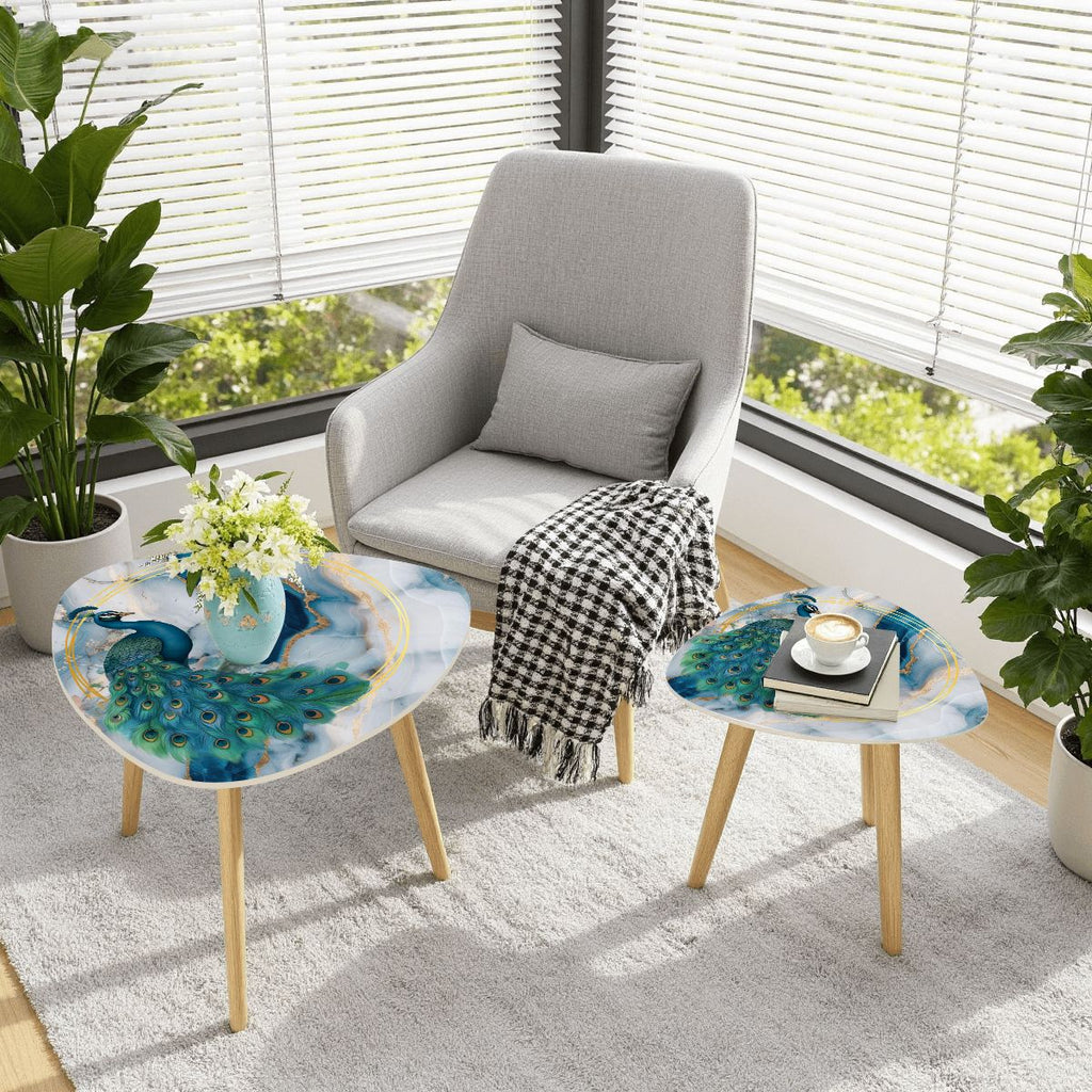 Elegant Peacock Blue Lagoon Modern Nesting Tables Set of 2