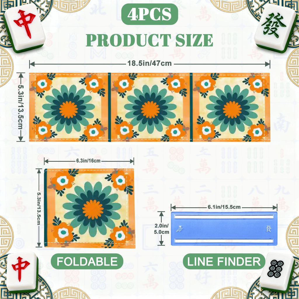Floral Boho Orange, Teal Blue 4 Mahjong Card Holder with Line Finder