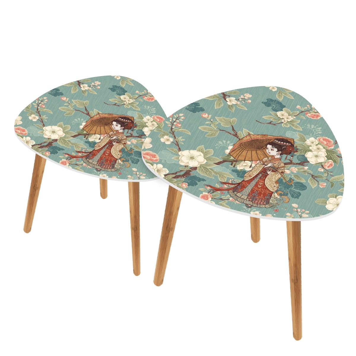 Asian Blossom Chinoiserie Modern Nesting Tables