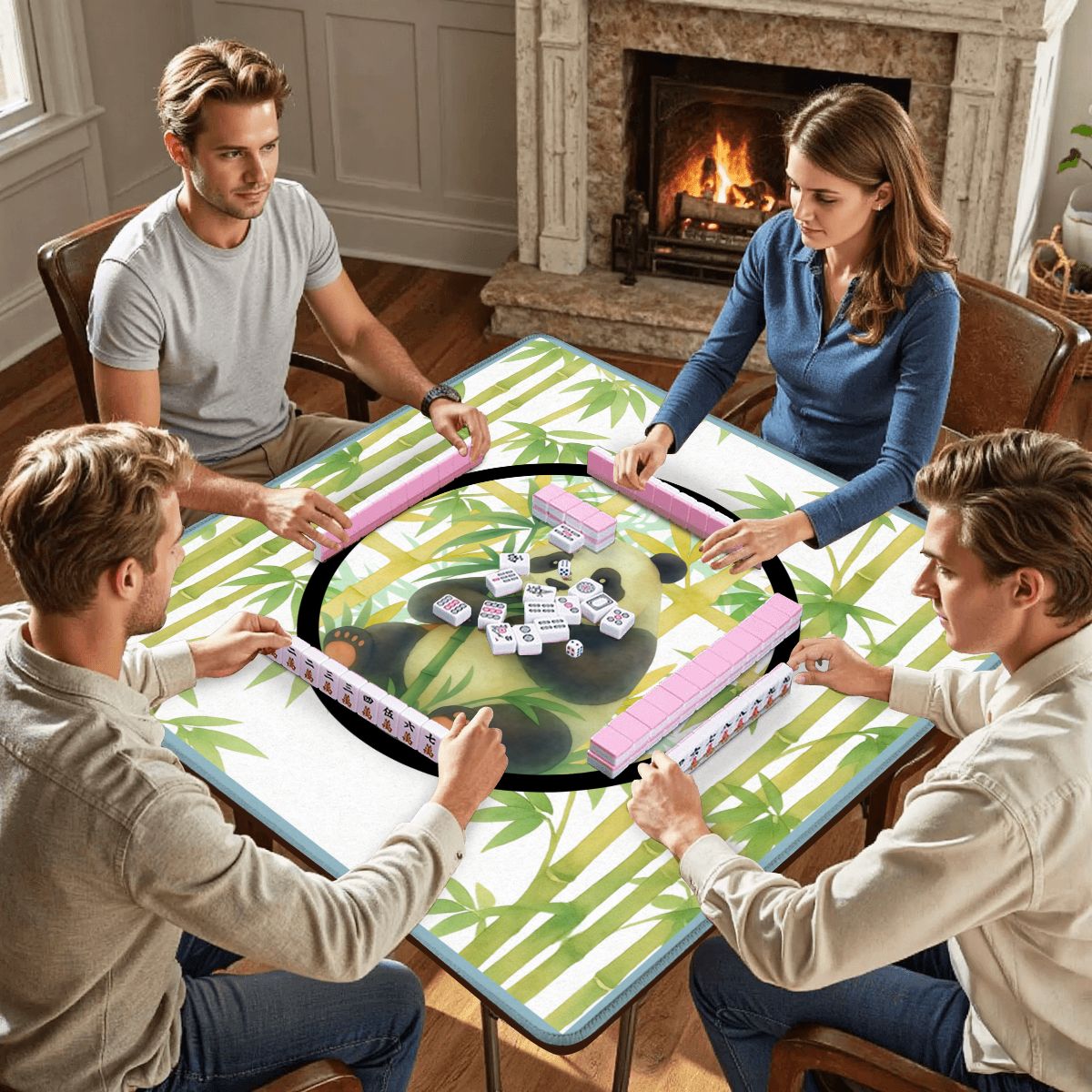 Lucky Bamboo Panda Bear Mahjong Mat