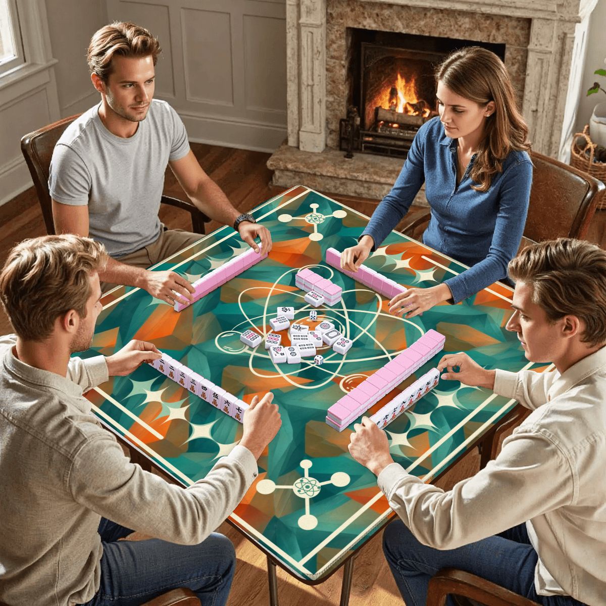 Super Sonic Atom Modern Orange Teal Mahjong Mat