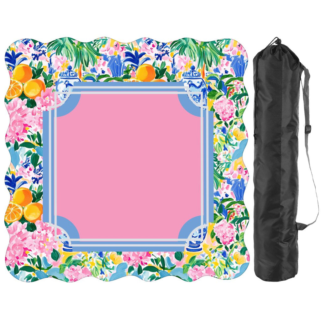 Floral Chinoiserie Preppy Pastel Scalloped Mahjong Mat