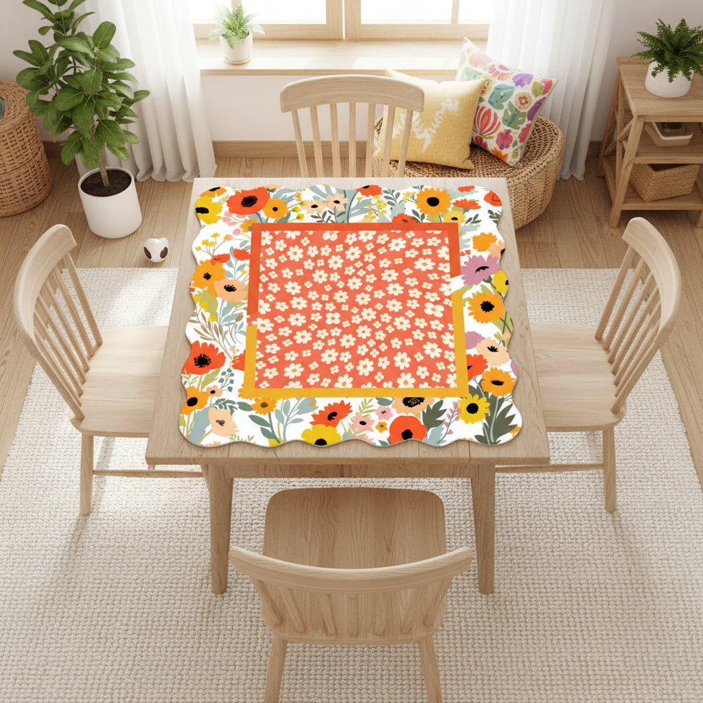 Modern Daisy Preppy Sunshine Scalloped Mahjong Mat