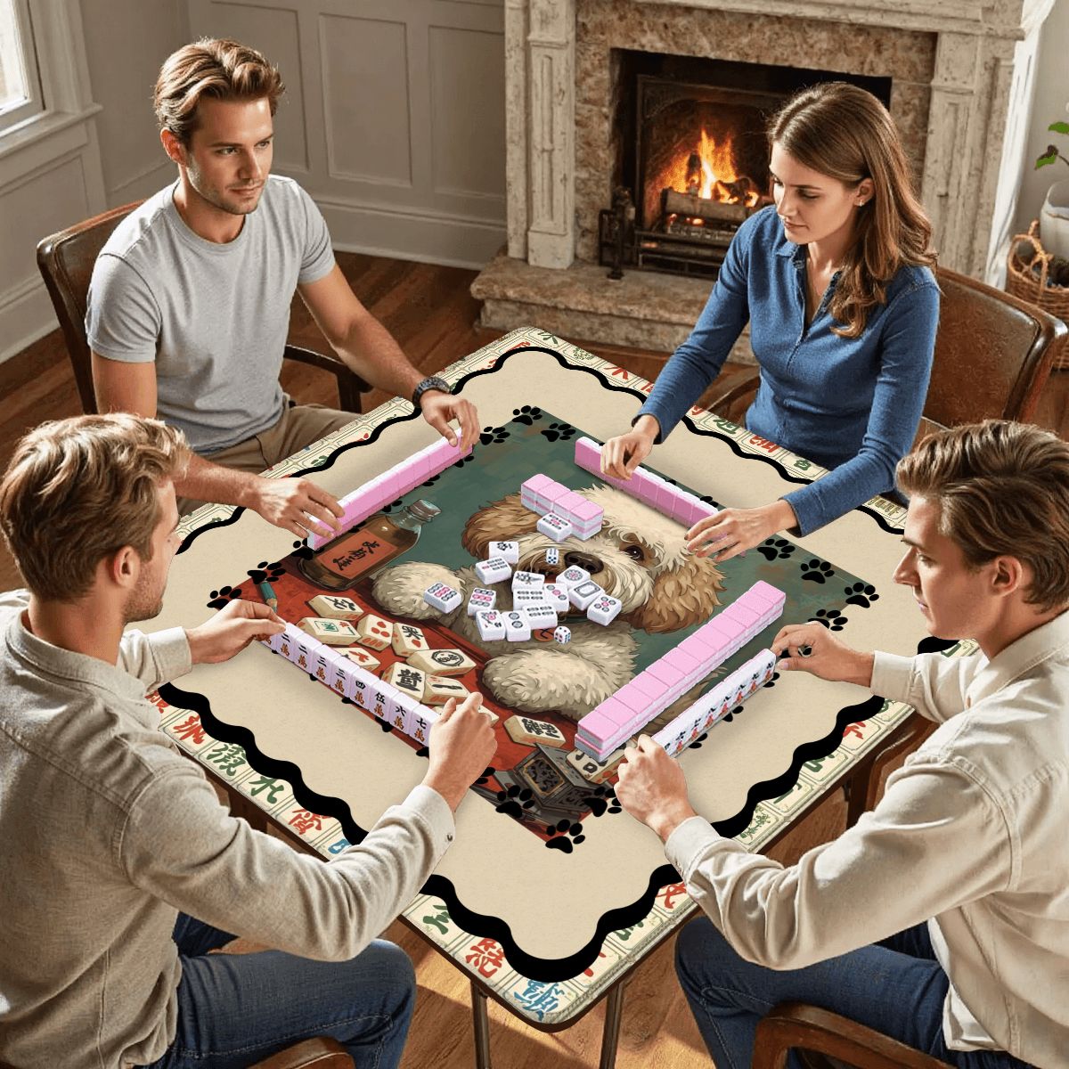Doodle Dog Dog Playing Mahjong Mat