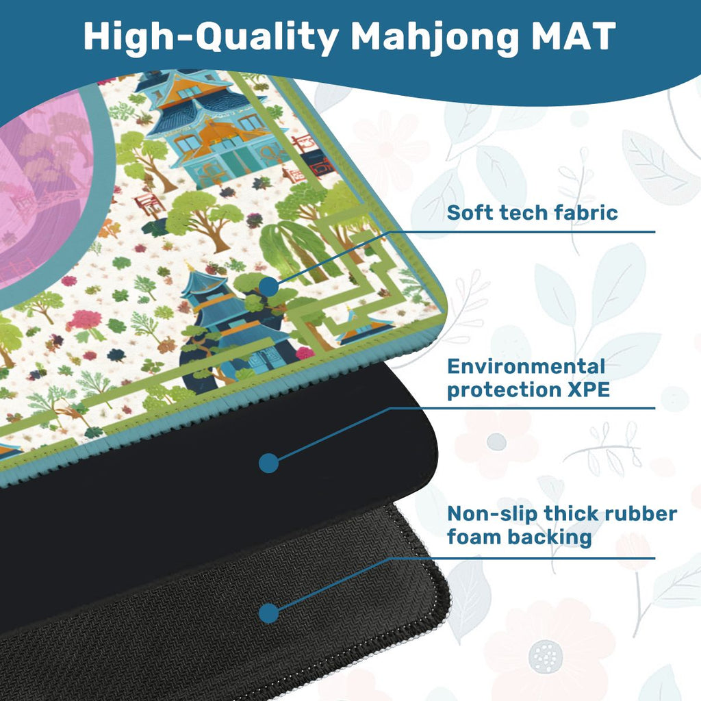 Mahjong Mat Chinoiserie Pagoda Asian Garden