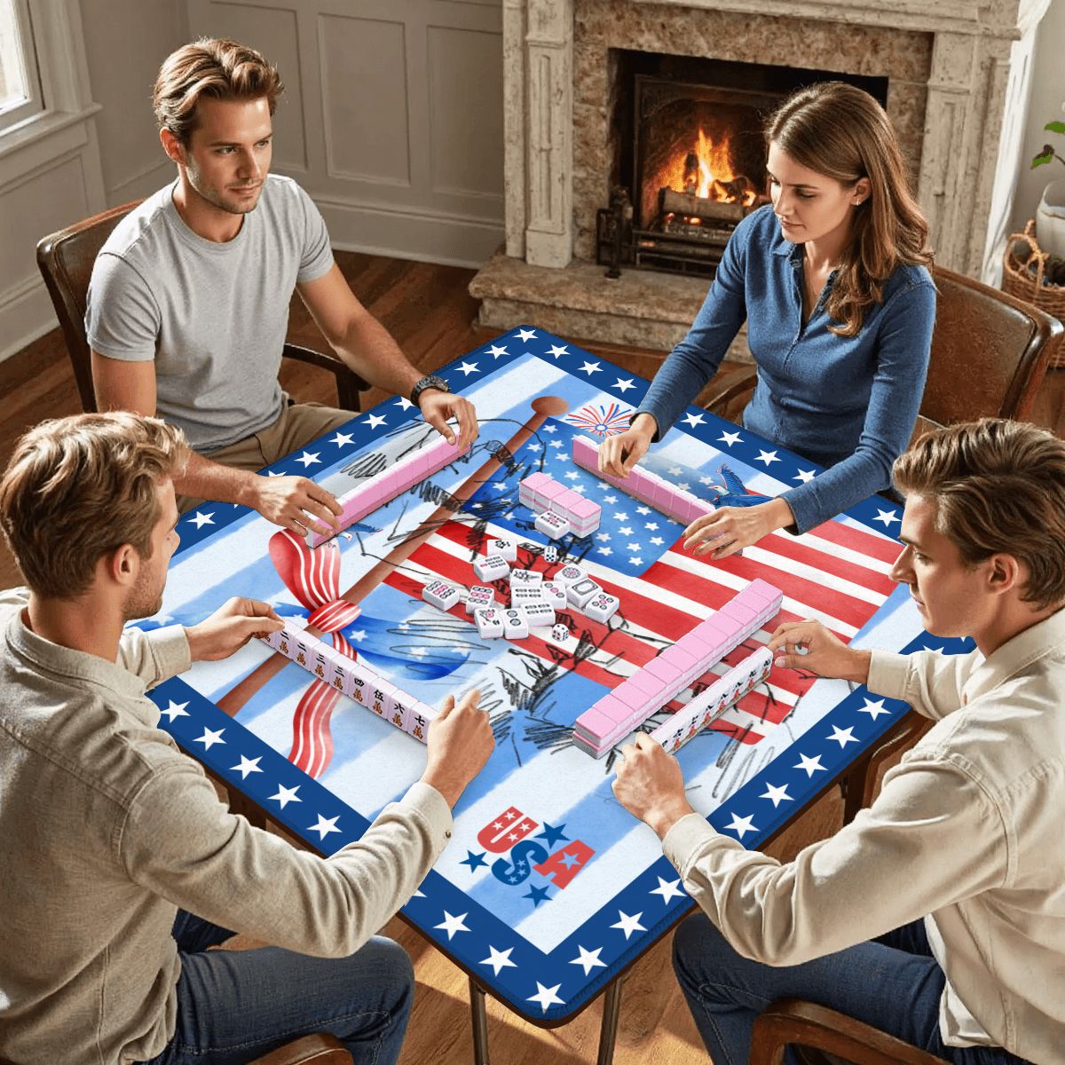 USA Patriotic Mount Rushmore Mahjong Mat
