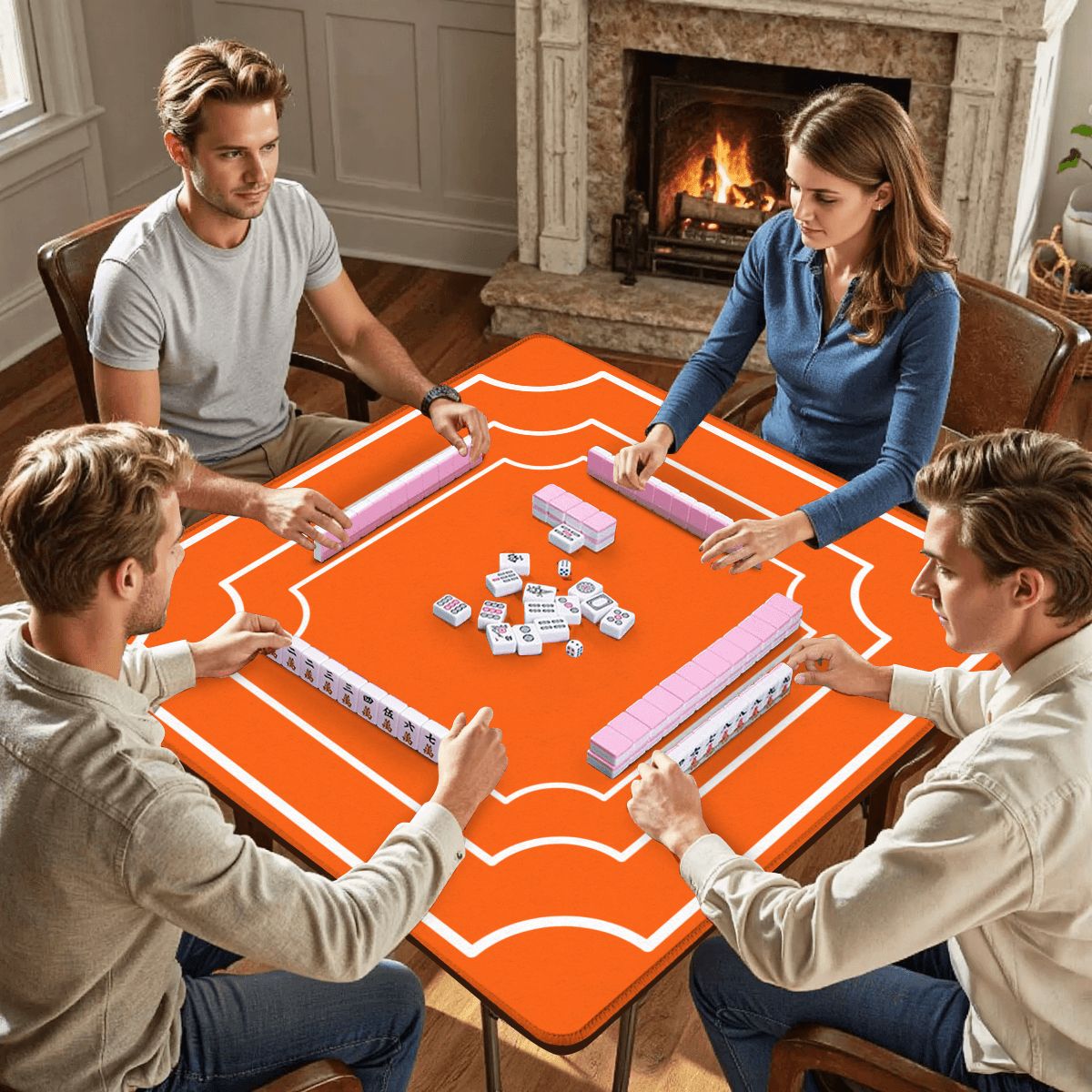 Plain And Simple Minimalist Orange Mahjong Mat