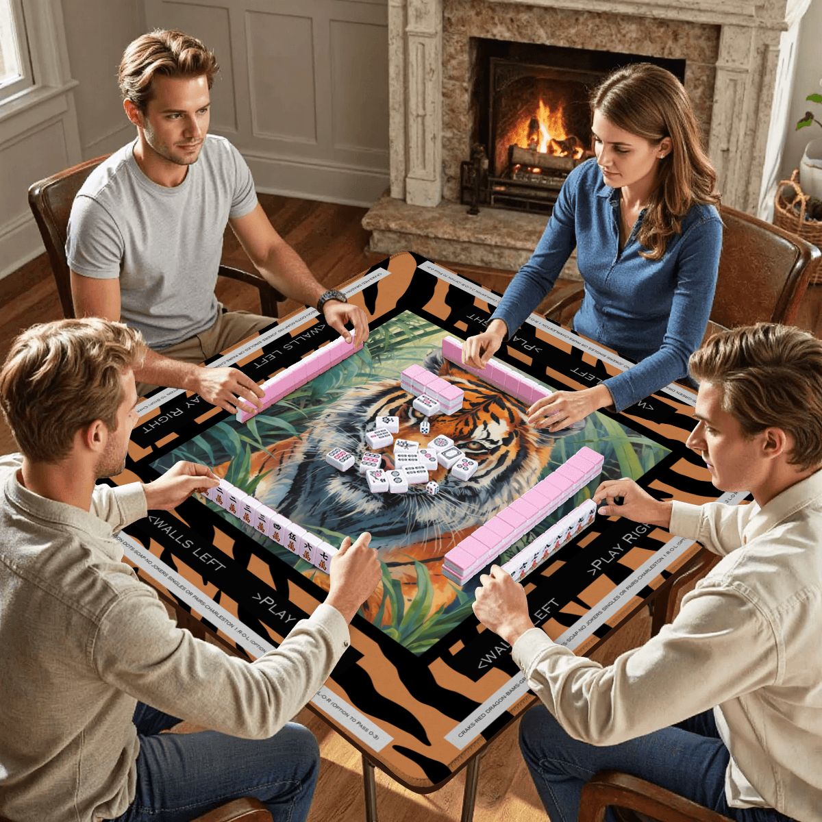 Rumble In The Jungle Tiger Print Mahjong Mat With Instructions