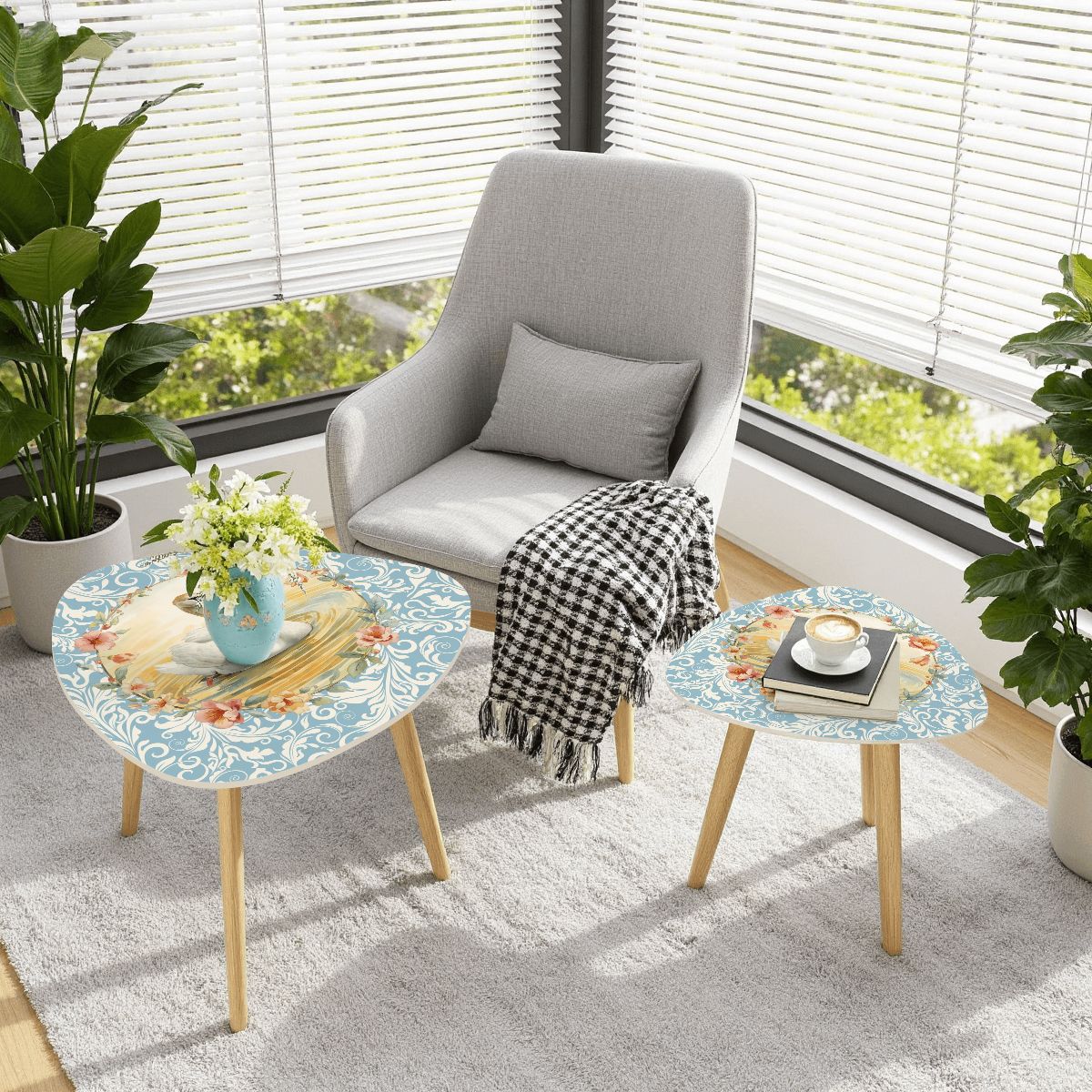 On Golden Pond Floral Swan Modern Nesting Tables