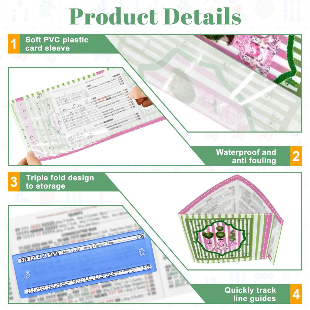 Staffordshire Preppy Pink Green Striped 4 Mahjong Card Holder with Line Finder