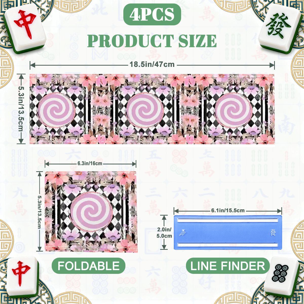 Harlequin Romance Floral Preppy 4 Mahjong Card Holder with Line Finder