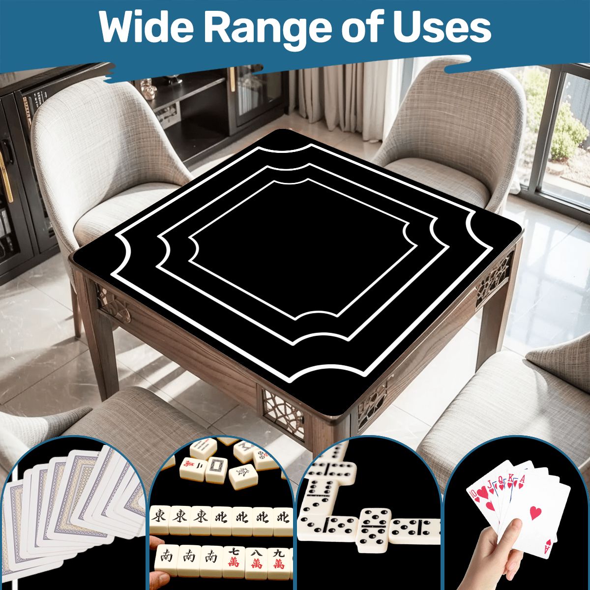 Plain And Simple Minimalist Black Mahjong Mat