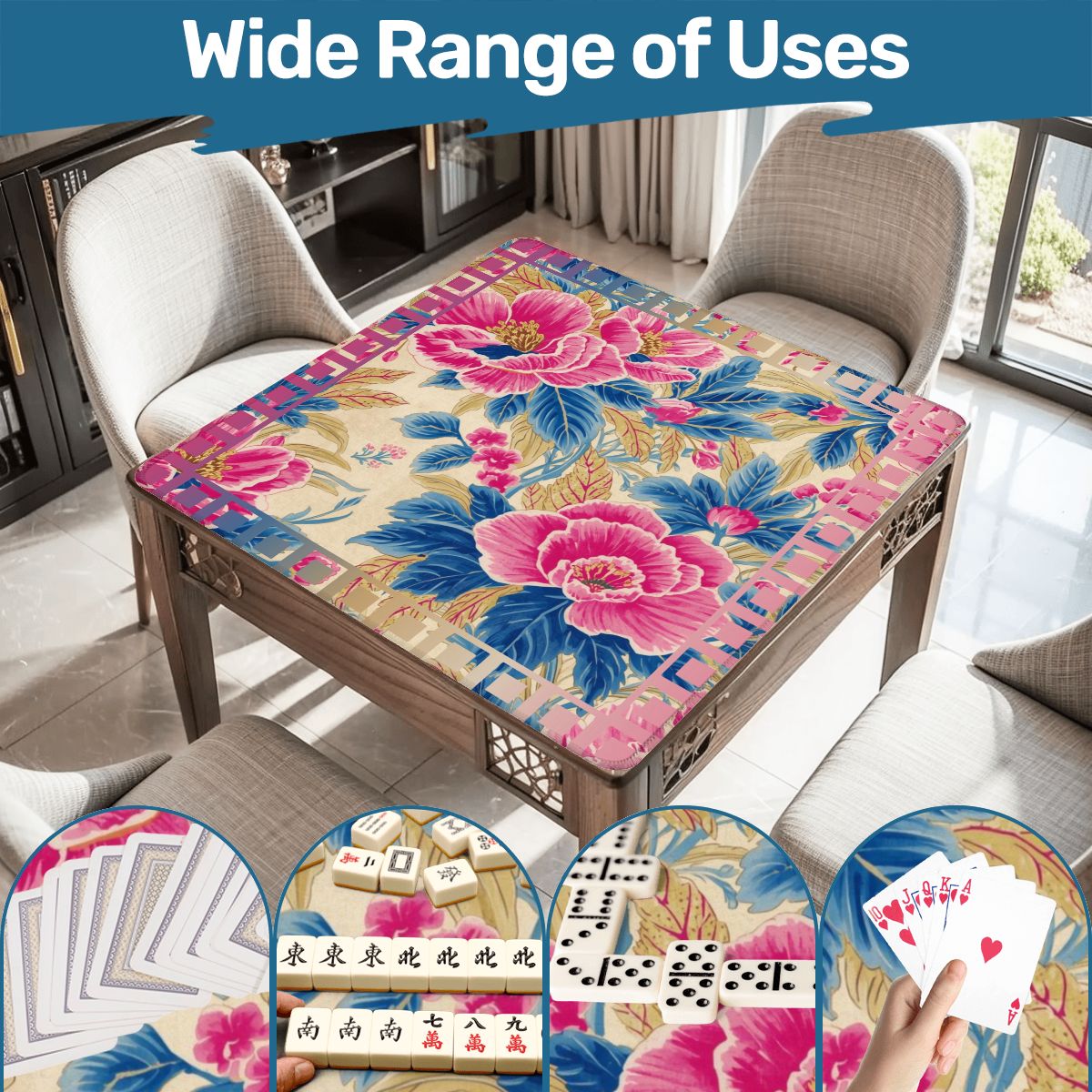 The Secret Garden Floral Pink, Blue Mahjong Mat