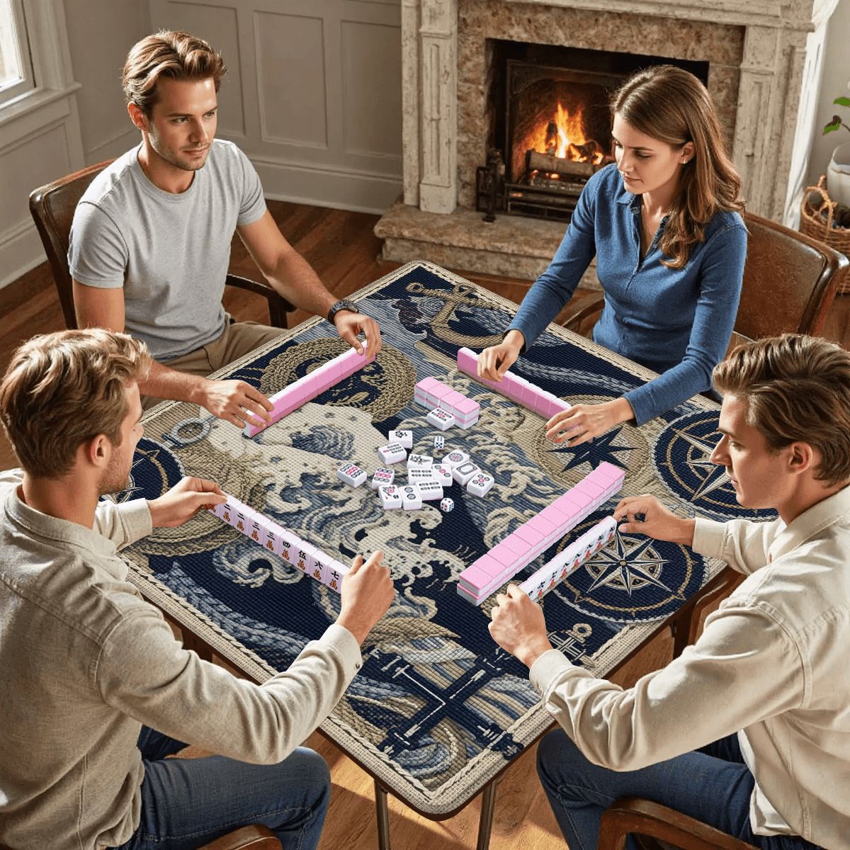 Where The Wind Blows, Faux Needlepoint Nautical Mahjong Mat