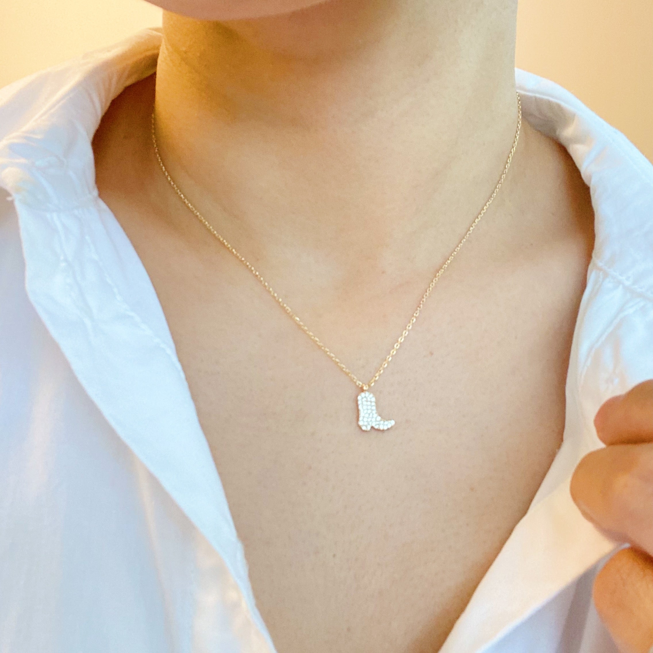Gold Cowgirl Boot Necklace - Dainty & Detailed