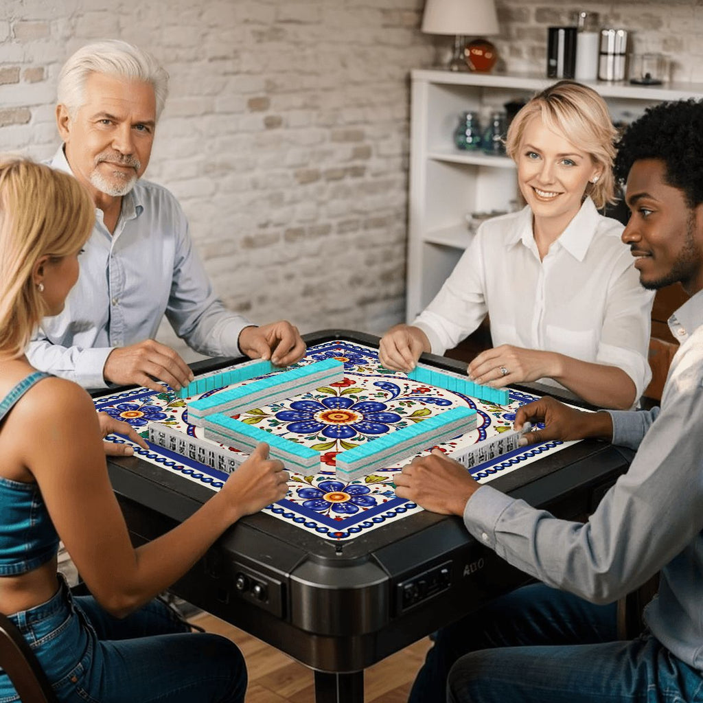 Blue Porcelain Garden Mahjong Mat