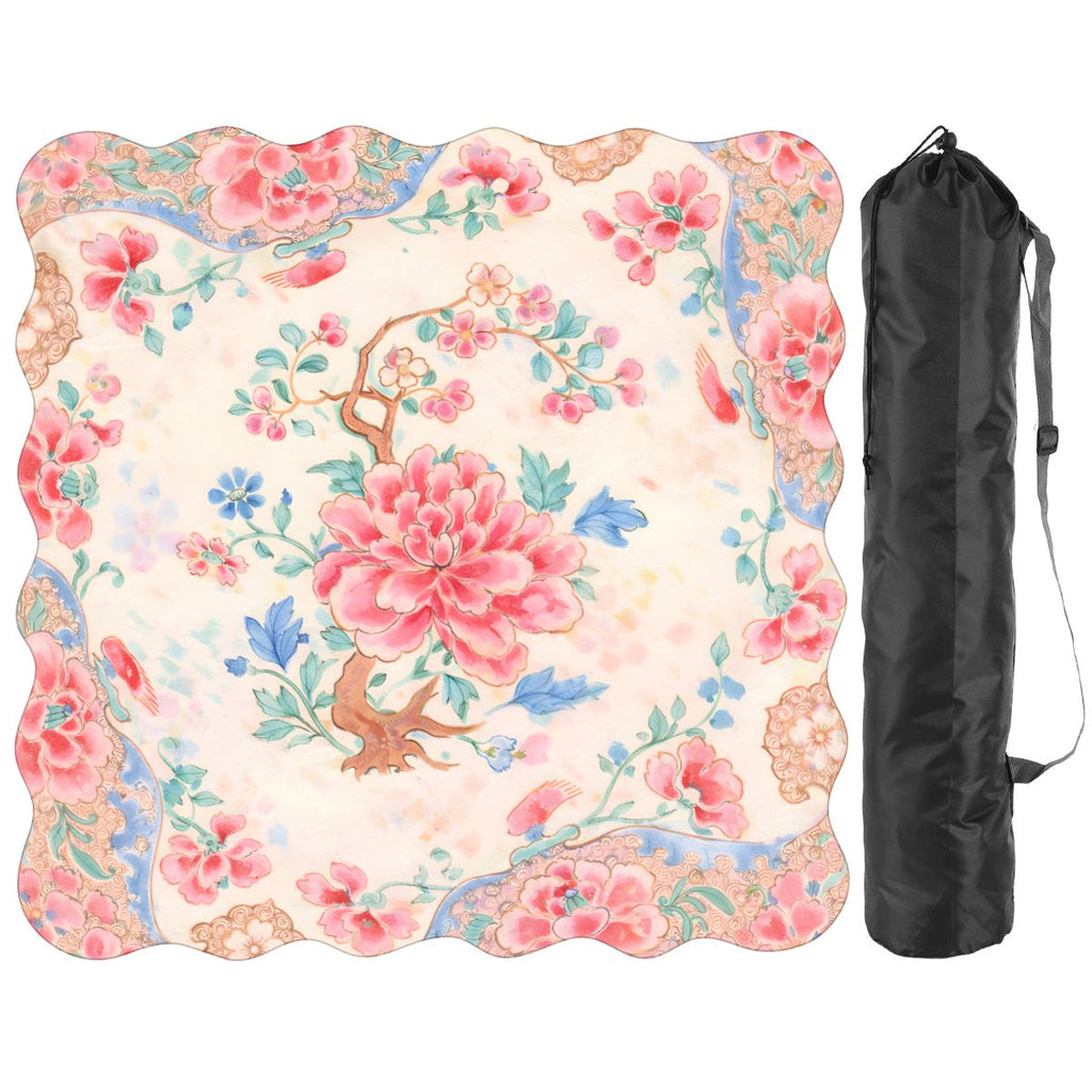 Famille Rose Scalloped Mahjong Mat Preppy Pink, Baby Blue Chinoiserie