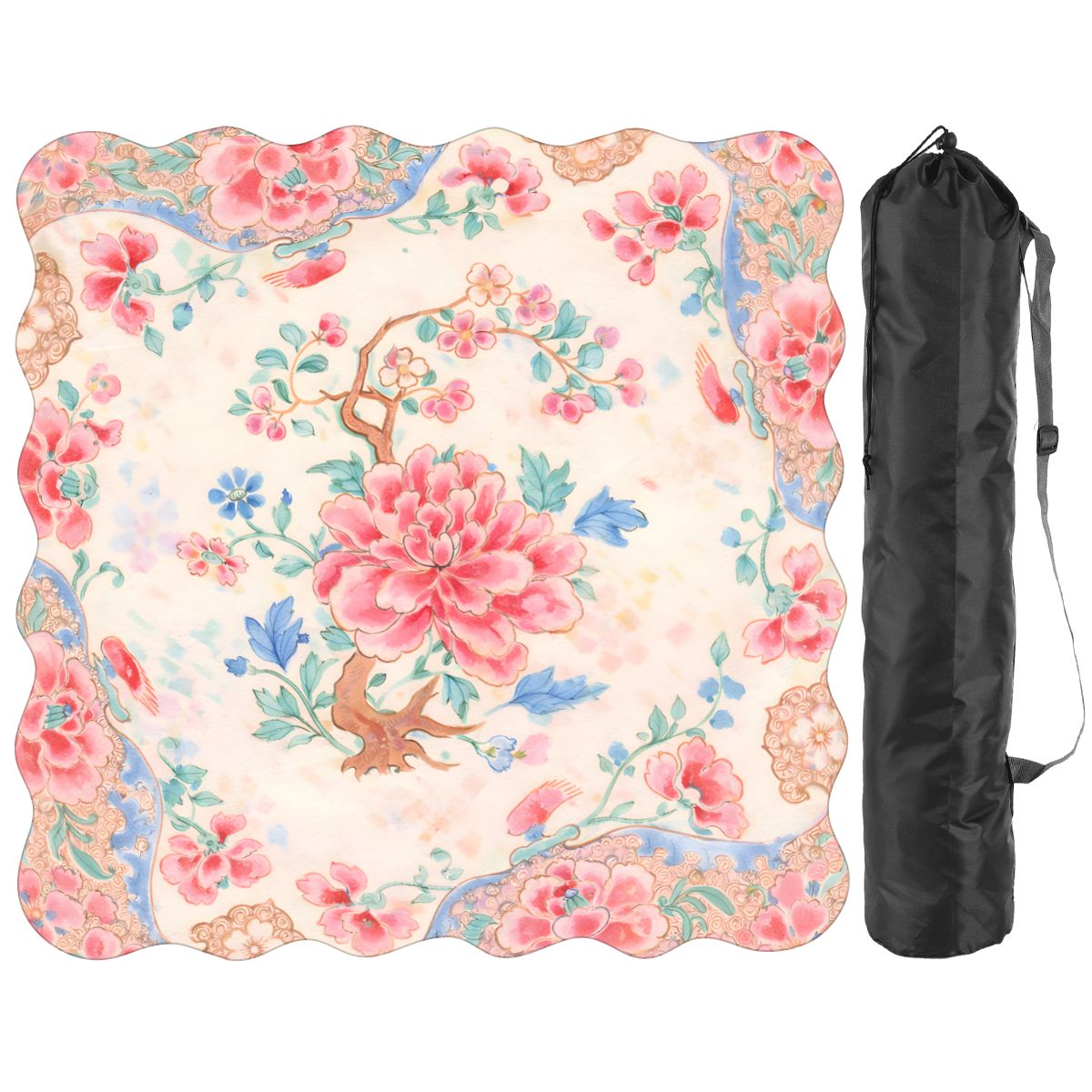 Famille Rose Scalloped Mahjong Mat Preppy Pink, Baby Blue Chinoiserie