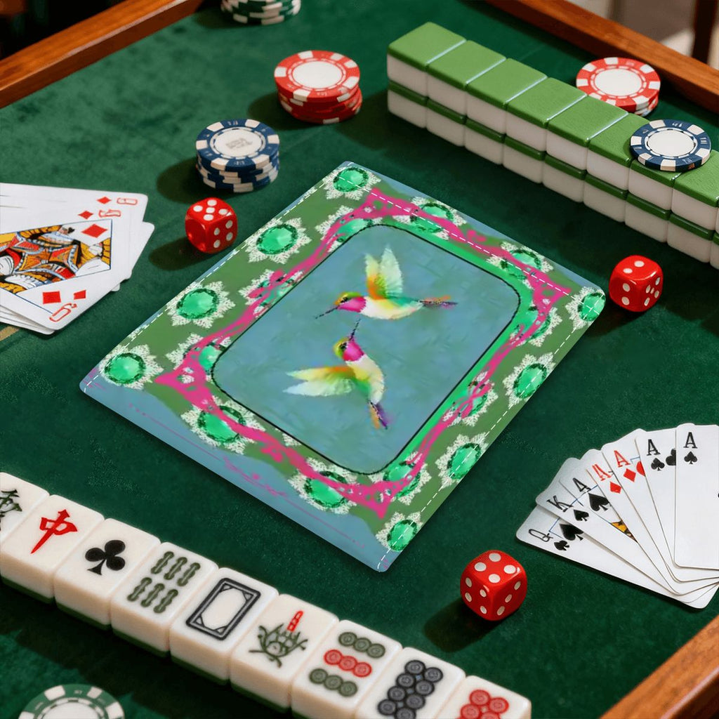 Emerald Mahjong, Flutterbird, Preppy Pink, Green Blue Floral 4 Mahjong Card Holder with Line Finder
