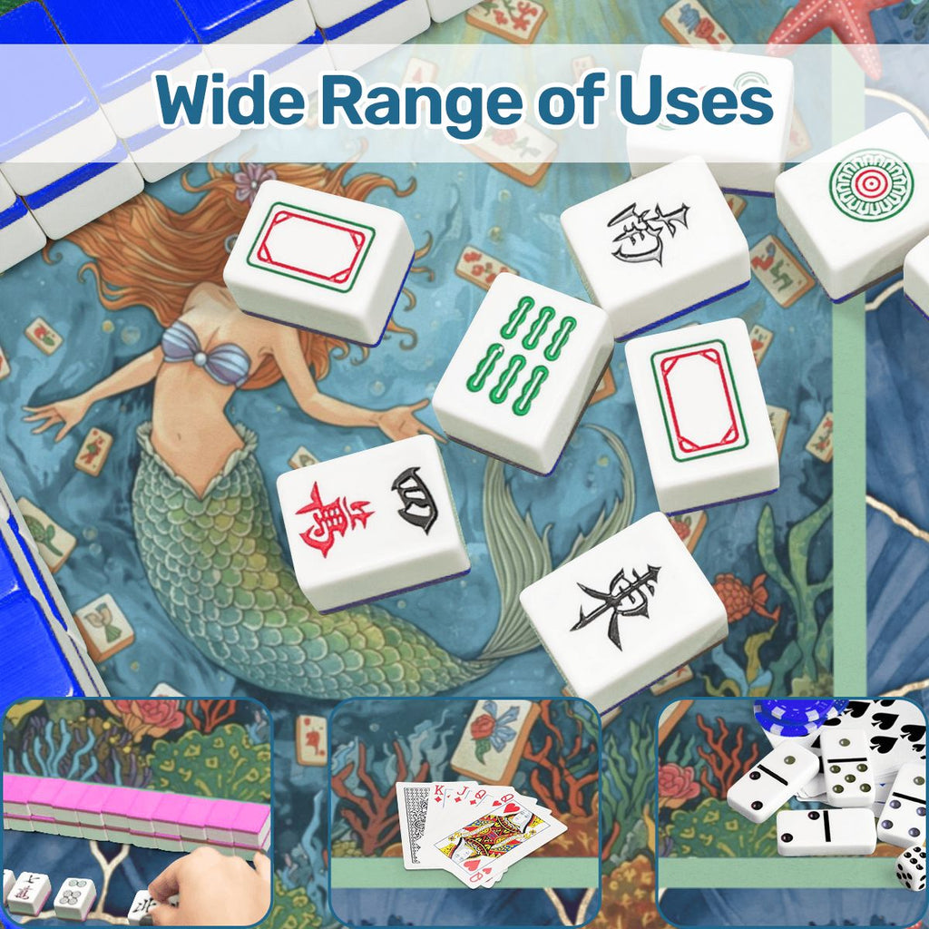 Mermaid Mahjong Mat, Sea Of Life Marbled Blue And Coral Reef